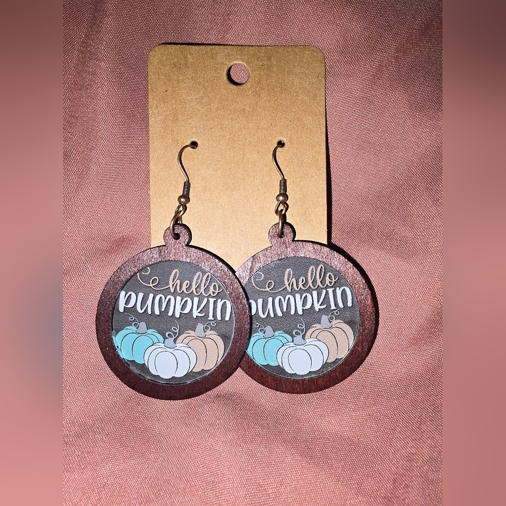 Adorable pumpkin wood earrings